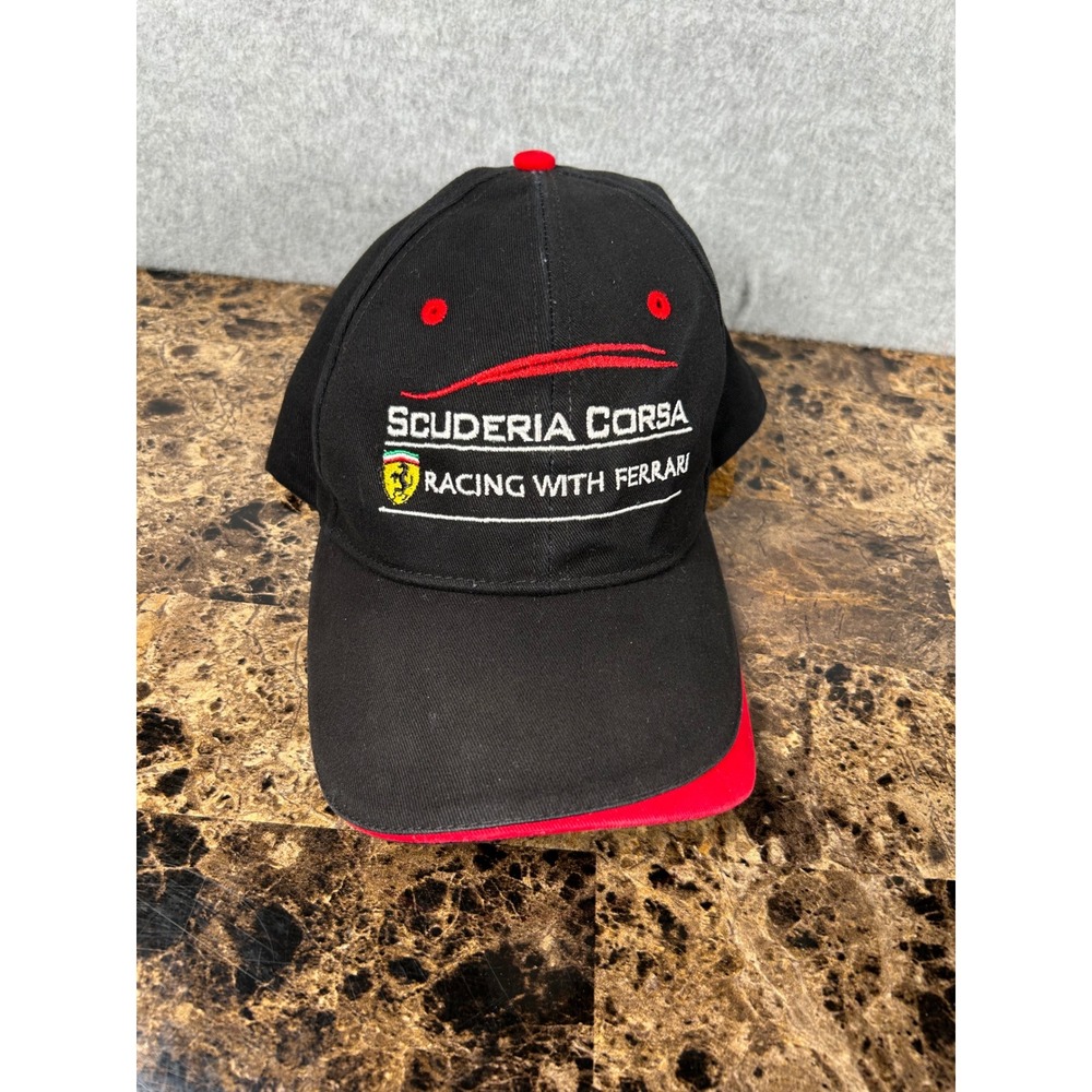 Sportsman Scuderia Corsa Racing with Ferrari Hat Black Red Embroidered Cap 9960